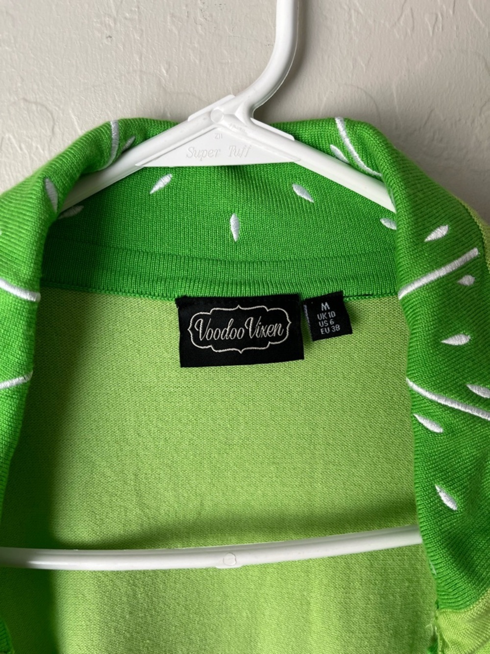 Voodoo Vixen Izzie Lime Embroidered Cardigan Sweater Green Size Medium - Picture 6 of 7